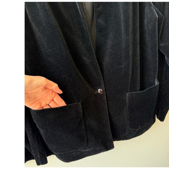 Vintage Black Velvet Blazer Witchy Glam Corporate Goth Jacket Party Top L - Picture 8 of 11